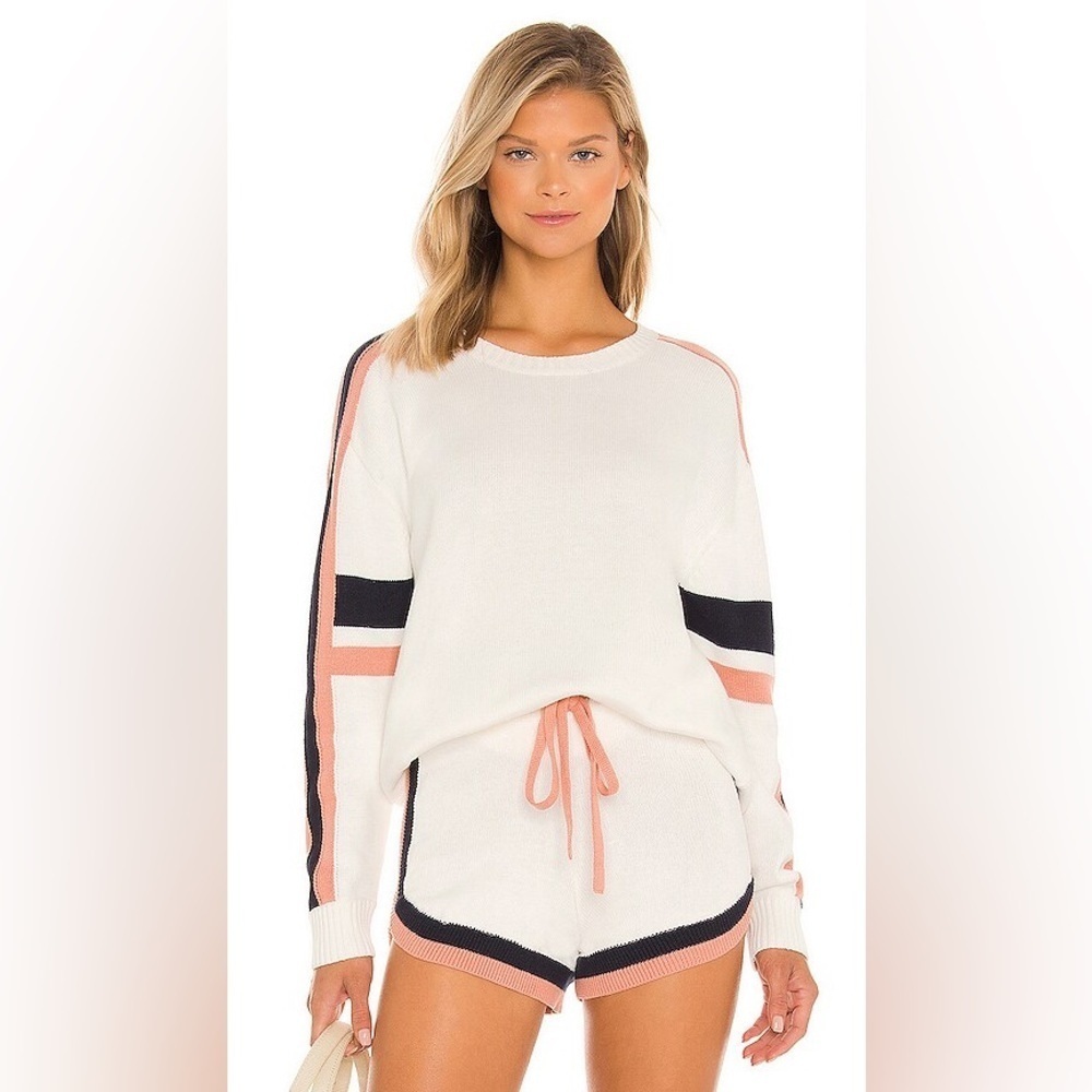 Revolve The Upside Boo Knit Shorts White Black Pink Trim Size XS
